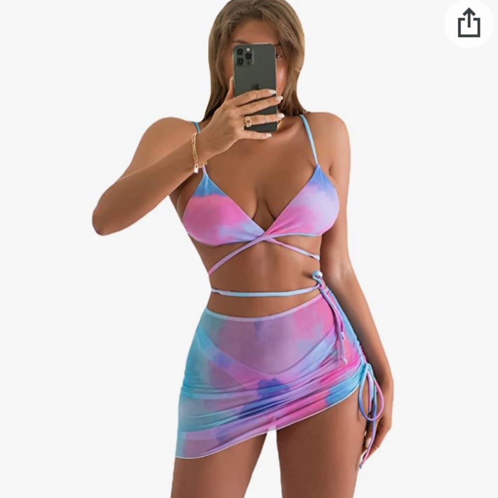 US Size S 3 Pack Tie Dye Criss Cross Cheeky Bikini